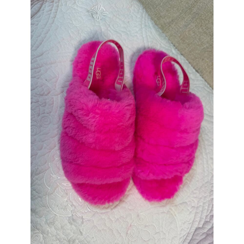 UGG Women 8 Pink NWOT Fluff Yeah Rock Shearling Slingback Slippers Sandals Shoes - Picture 8 of 11